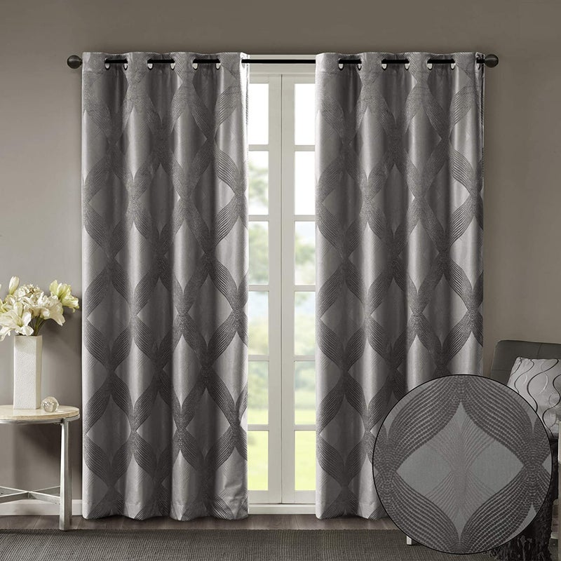 SUNSMART Sun Smart Bentley Total Blackout Curtains Window, Ogee Knitted Jacquard, Grommet Top Living Room Decor, Thermal Insulated Light Blocking Drape for Bedroom and Apartments 50x84, Charcoal - Image 1
